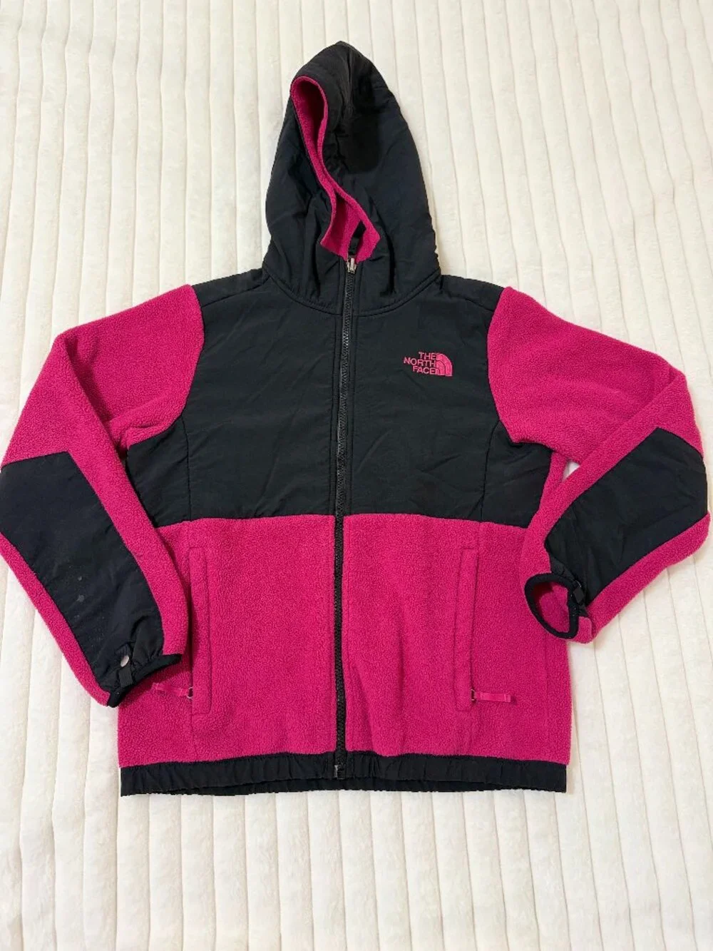 The North Face Girls M 10/12 Pink Black Hooded Fleece Full Zip Jacket  Category: